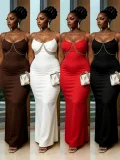 V Neck Sling Slim Maxi Dress GMYU-11500
