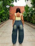 Plus Size Wash Holes Loose Jeans GYLN-0391