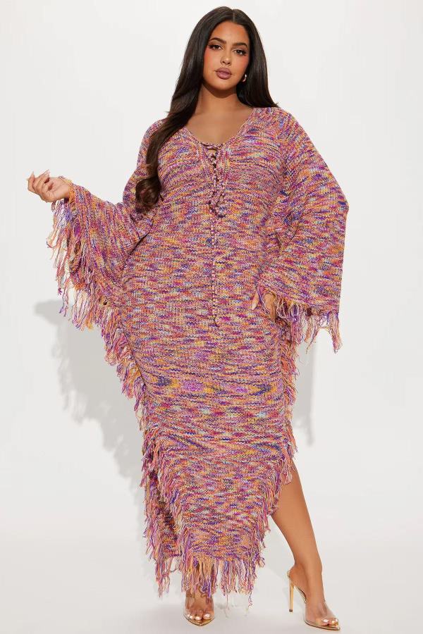 Colorful Tassel Loose Knits Maxi Dress YMEF-59126