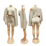 Slash Shoulder Bat Sleeve Two Piece Shorts Set HNIF-CH603