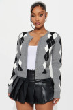 Plus Size Diamond Plaid Color Blocked Sweater Coats YMEF-59125