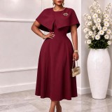 Plus Size Solid Color Shawl Midi Dress GMLF-3382