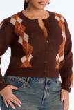 Plus Size Diamond Plaid Color Blocked Sweater Coats YMEF-59125