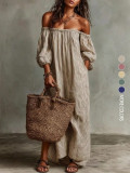 One Shoulder Stripe Long Sleeve Maxi Dress GSRX-925