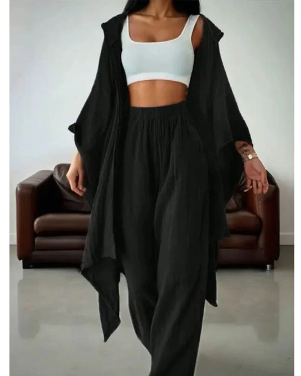 Solid Color Long Sleeve Loose Two Piece Pants Set GQLK-6698