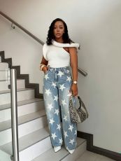 Plus Size Star Printed Straight Jeans GYLN-9093