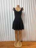 V Neck Solid Color Backless Mini Dress GMYU-9512