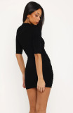 Solid Color Short Sleeve Mini Dress MZ-26020