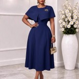 Plus Size Solid Color Shawl Midi Dress GMLF-3382