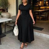 Plus Size Solid Color Short Sleeve Ruched Maxi Dress GCZF-8672