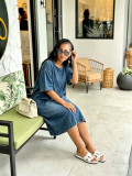Plus Size Half Sleeve Loose Denim Midi Dress GYLN-6480
