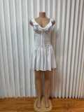 V Neck Solid Color Backless Mini Dress GMYU-9512