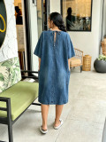 Plus Size Half Sleeve Loose Denim Midi Dress GYLN-6480