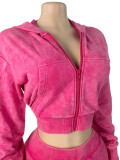 Long Sleeve Zipper Hooded Sweatshirts Seventh Pants Suit CH-26085