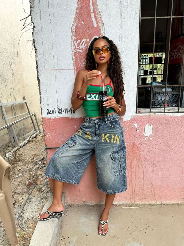 Letter Printed Loose Seventh Jeans GYLN-3023