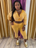 Long Sleeve Zipper Hooded Sweatshirts Seventh Pants Suit CH-26085