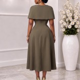 Plus Size Solid Color Shawl Midi Dress GMLF-3382