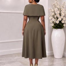 Plus Size Solid Color Shawl Midi Dress GMLF-3382