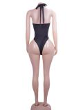 Deep V Neck Hollow Out Bodysuit Two Piece Shorts Set GFCF-1556