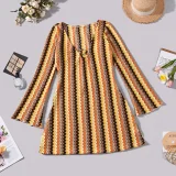Long Sleeve Deep V Neck Printed Mini Dress GNZD-12153DBM