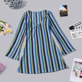 Long Sleeve Deep V Neck Printed Mini Dress GNZD-12153DBM