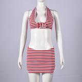 Stripe Halterneck Top Two Piece Skirts Set GNZD-11778PBM