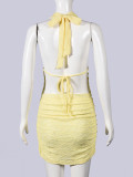 Halterneck Backless Tank Top Two Piece Skirt Set GNZD-11906DBM