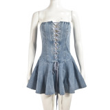Sexy Off Shoulder Tie Up Denim Mini Dress GNZD-51236DHD