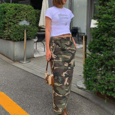 Plus Size Camouflage Printed Washed Long Skirt GNZD-9149DD