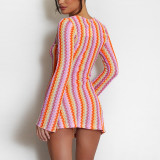 Long Sleeve Deep V Neck Printed Mini Dress GNZD-12153DBM