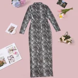 Retro Snake Patterned Ice Silk Maxi Dress GNZD-11814