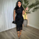 Mesh See Through Long Dress+Sling Dress 2 Piece Set GNZD-11655DBM