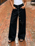 Plus Size Solid Color Breasted Button Jeans GYLN-5147