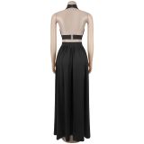 Deep V Neck Ruffles Backless Maxi Dress BY-7805