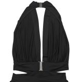 Deep V Neck Ruffles Backless Maxi Dress BY-7805