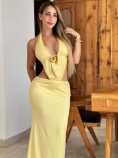 Halterneck Backless Solid Color Maxi Dress GNZD-11896DBM