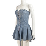 Sexy Off Shoulder Tie Up Denim Mini Dress GNZD-51236DHD