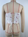 Floral Printed Lace Strapless Fishbone Lace Up Vest GPBY-VE8368