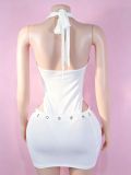Deep V Neck Hollow Out Bodysuit Two Piece Shorts Set GFCF-1556