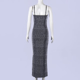 U Neck Solid Color Sling Maxi Dress GNZD-11867