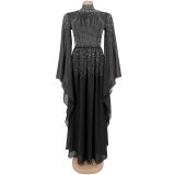 Hot Diamond Chiffon Long Sleeve Maxi Dress BY-7818