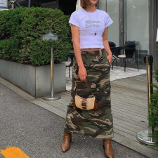 Plus Size Camouflage Printed Washed Long Skirt GNZD-9149DD