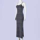 U Neck Solid Color Sling Maxi Dress GNZD-11867