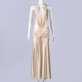 Halterneck Backless Split Knits Long Dress GNZD-11880DBM