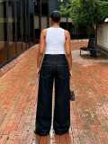 Plus Size Solid Color Breasted Button Jeans GYLN-5147