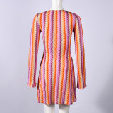 Long Sleeve Deep V Neck Printed Mini Dress GNZD-12153DBM