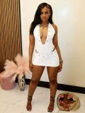 Deep V Neck Hollow Out Bodysuit Two Piece Shorts Set GFCF-1556