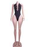 Deep V Neck Hollow Out Bodysuit Two Piece Shorts Set GFCF-1556