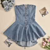 Sexy Off Shoulder Tie Up Denim Mini Dress GNZD-51236DHD
