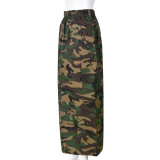 Plus Size Camouflage Printed Washed Long Skirt GNZD-9149DD